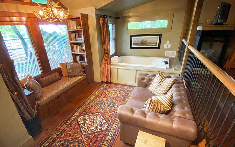 north georgia romantic getaways suite with leather futon couch